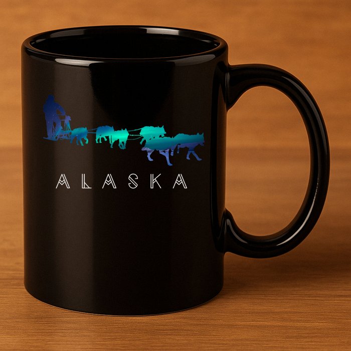 Alaska Sled Dogs Mushing Sled Dog Team A.U.R.O.R.A Borealis Scene 11oz C Handle Ceramic Mug