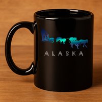 Alaska Sled Dogs Mushing Sled Dog Team A.U.R.O.R.A Borealis Scene 11oz C Handle Ceramic Mug