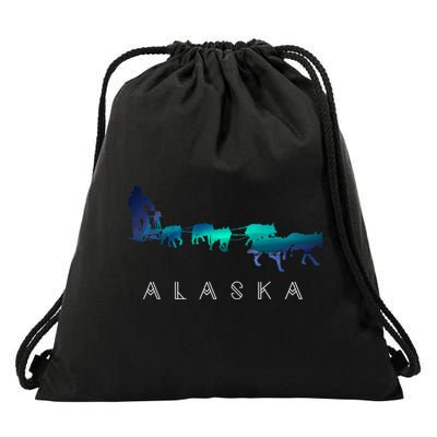 Alaska Sled Dogs Mushing Sled Dog Team A.U.R.O.R.A Borealis Scene Drawstring Bag