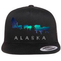 Alaska Sled Dogs Mushing Sled Dog Team A.U.R.O.R.A Borealis Scene Flat Bill Trucker Hat