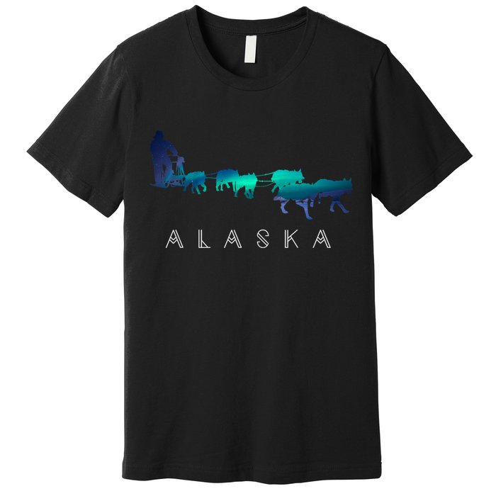 Alaska Sled Dogs Mushing Sled Dog Team A.U.R.O.R.A Borealis Scene Premium T-Shirt