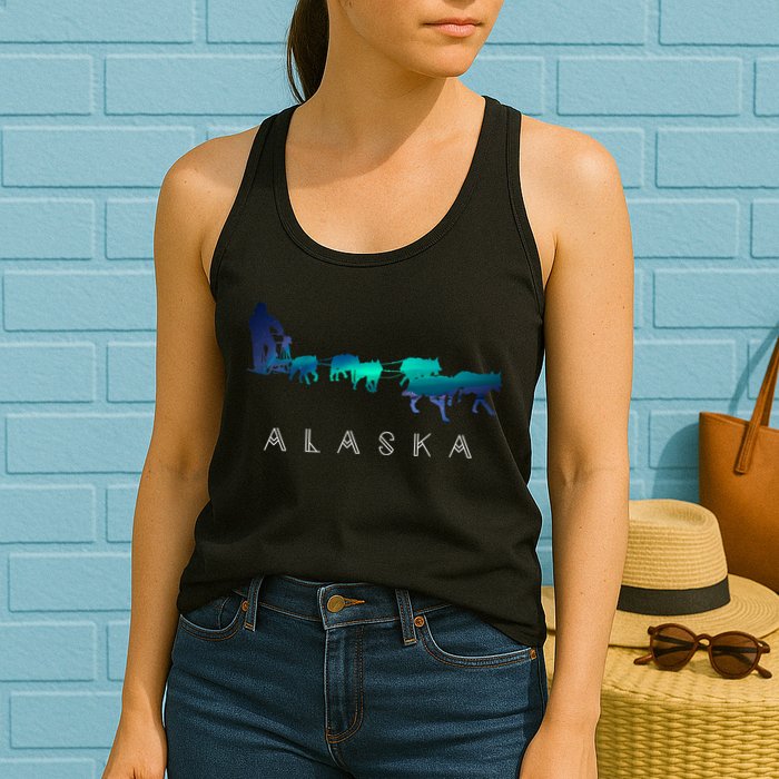 Alaska Sled Dogs Mushing Sled Dog Team A.U.R.O.R.A Borealis Scene Womens Tank Top