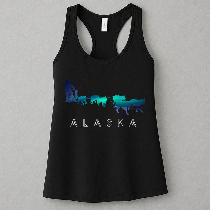 Alaska Sled Dogs Mushing Sled Dog Team A.U.R.O.R.A Borealis Scene Womens Tank Top