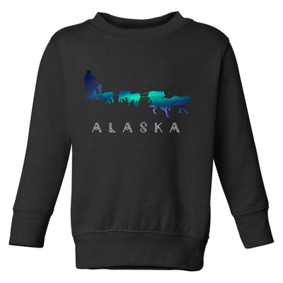Alaska Sled Dogs Mushing Sled Dog Team A.U.R.O.R.A Borealis Scene Toddler Sweatshirt
