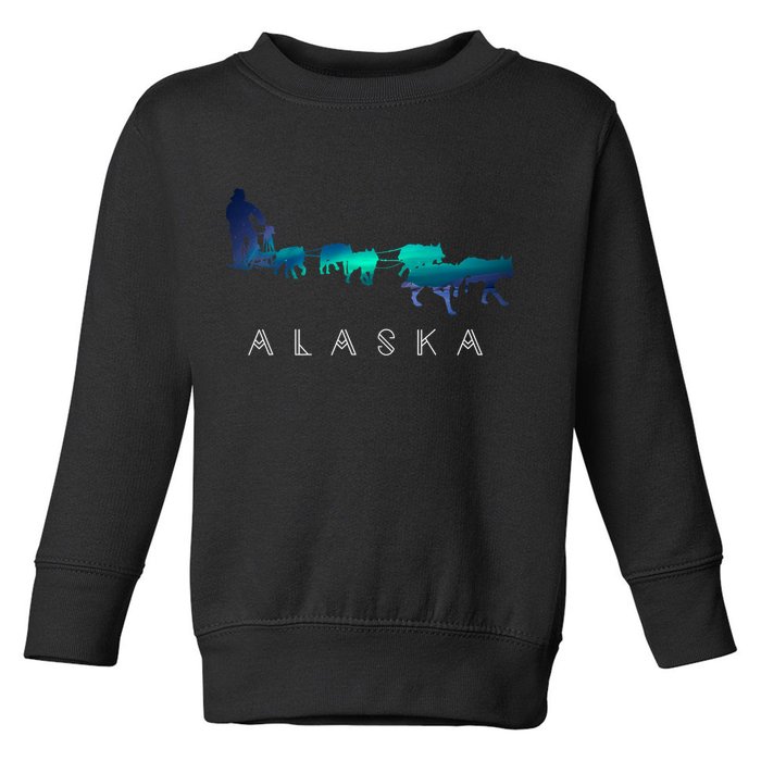 Alaska Sled Dogs Mushing Sled Dog Team A.U.R.O.R.A Borealis Scene Toddler Sweatshirt