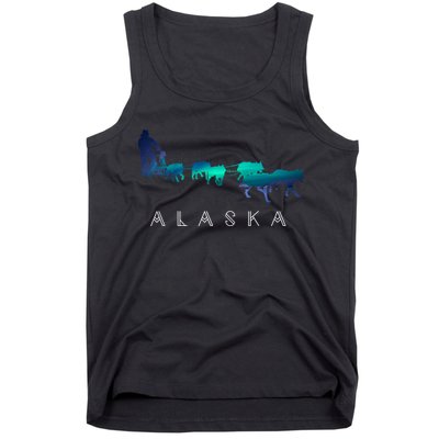 Alaska Sled Dogs Mushing Sled Dog Team A.U.R.O.R.A Borealis Scene Tank Top