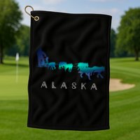 Alaska Sled Dogs Mushing Sled Dog Team A.U.R.O.R.A Borealis Scene Golf Towel