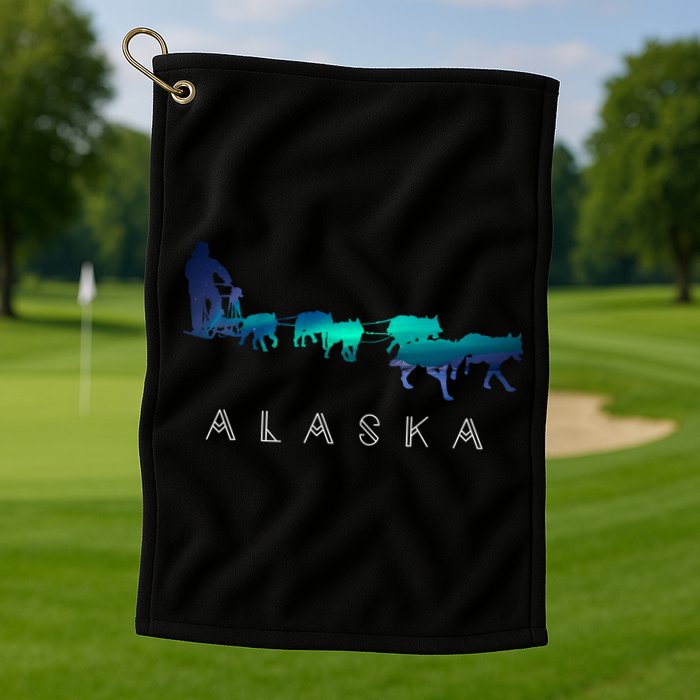 Alaska Sled Dogs Mushing Sled Dog Team A.U.R.O.R.A Borealis Scene Golf Towel