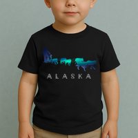 Alaska Sled Dogs Mushing Sled Dog Team A.U.R.O.R.A Borealis Scene Toddler T-Shirt