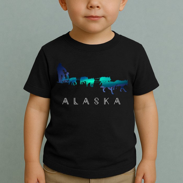 Alaska Sled Dogs Mushing Sled Dog Team A.U.R.O.R.A Borealis Scene Toddler T-Shirt