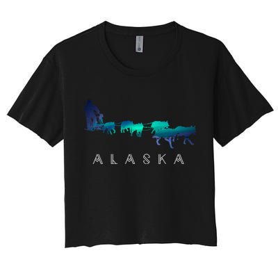 Alaska Sled Dogs Mushing Sled Dog Team A.U.R.O.R.A Borealis Scene Crop Top