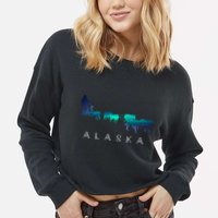 Alaska Sled Dogs Mushing Sled Dog Team A.U.R.O.R.A Borealis Scene Cropped Pullover Crew