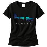 Alaska Sled Dogs Mushing Sled Dog Team A.U.R.O.R.A Borealis Scene Womens T-Shirt
