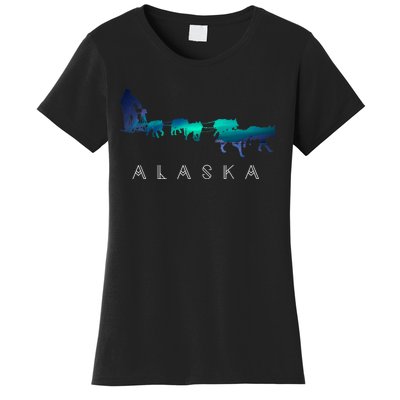 Alaska Sled Dogs Mushing Sled Dog Team A.U.R.O.R.A Borealis Scene Women's T-Shirt