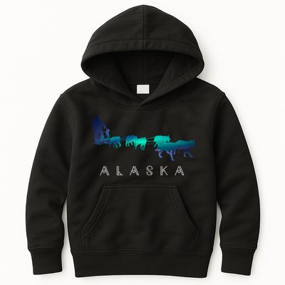 Alaska Sled Dogs Mushing Sled Dog Team A.U.R.O.R.A Borealis Scene Kids Hoodie
