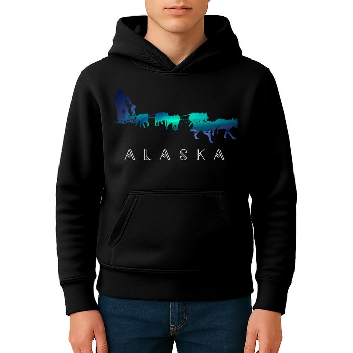 Alaska Sled Dogs Mushing Sled Dog Team A.U.R.O.R.A Borealis Scene Kids Hoodie