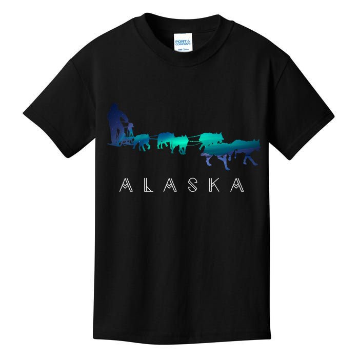 Alaska Sled Dogs Mushing Sled Dog Team A.U.R.O.R.A Borealis Scene Kids T-Shirt