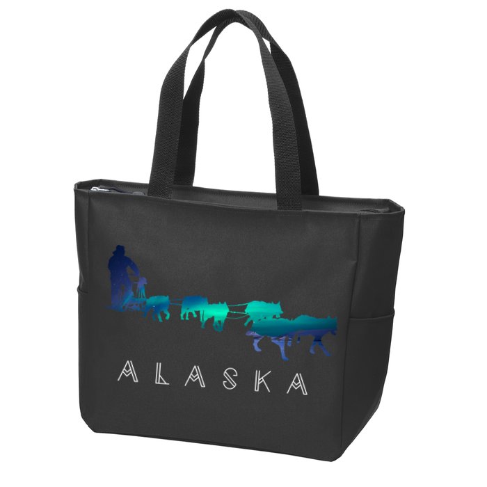 Alaska Sled Dogs Mushing Sled Dog Team A.U.R.O.R.A Borealis Scene Zip Tote Bag