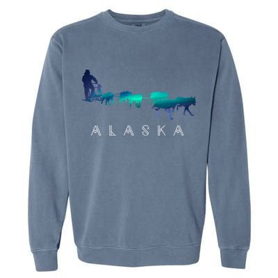 Alaska Sled Dogs Mushing Sled Dog Team A.U.R.O.R.A Borealis Scene Garment-Dyed Sweatshirt