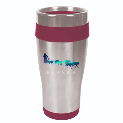 Alaska Sled Dogs Mushing Sled Dog Team A.U.R.O.R.A Borealis Scene 16oz Travel Tumbler