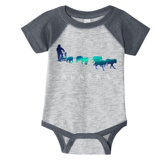 Alaska Sled Dogs Mushing Sled Dog Team A.U.R.O.R.A Borealis Scene Infant Baby Jersey Bodysuit