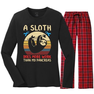 A Sloth Does More Work Than My Pancreas Women's Long Sleeve Flannel Pajama Set 