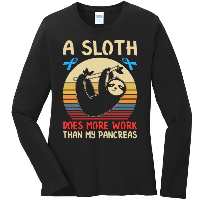 A Sloth Does More Work Than My Pancreas Ladies Long Sleeve Shirt