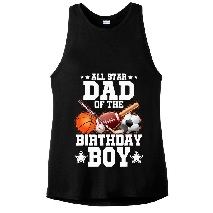 All Star Dad Of The Birthday Boy Basketball Soccer Sport Ladies PosiCharge Tri-Blend Wicking Tank