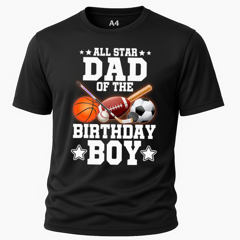 All Star Dad Of The Birthday Boy Basketball Soccer Sport Cooling Performance Crew T-Shirt