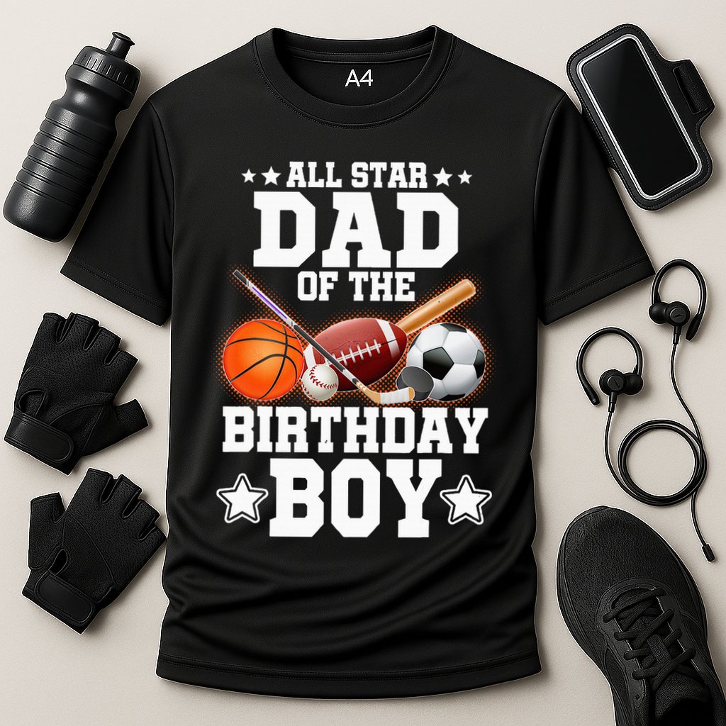 All Star Dad Of The Birthday Boy Basketball Soccer Sport Cooling Performance Crew T-Shirt