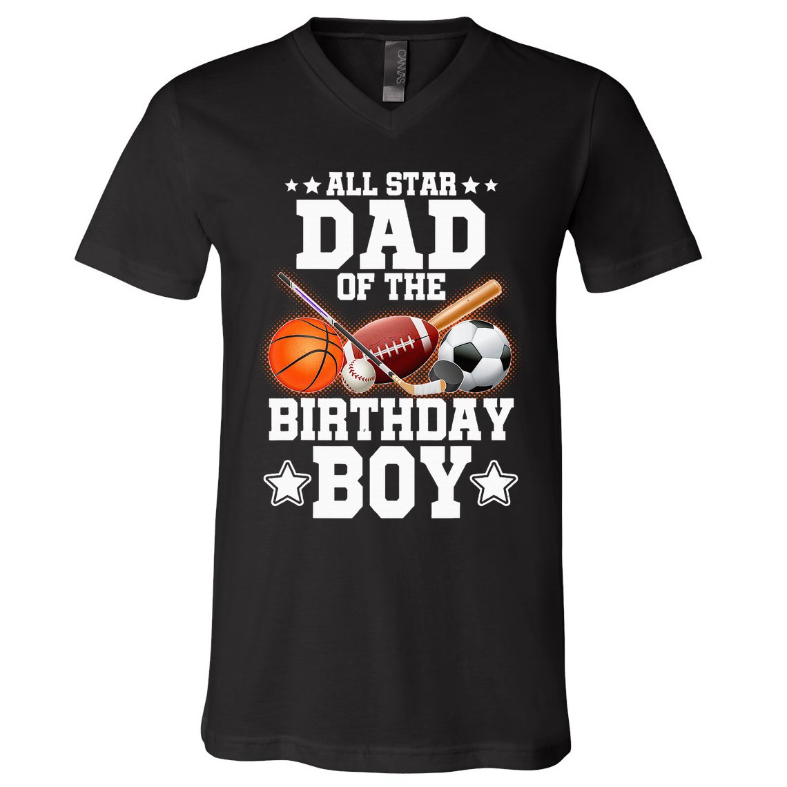 All Star Dad Of The Birthday Boy Basketball Soccer Sport V-Neck T-Shirt