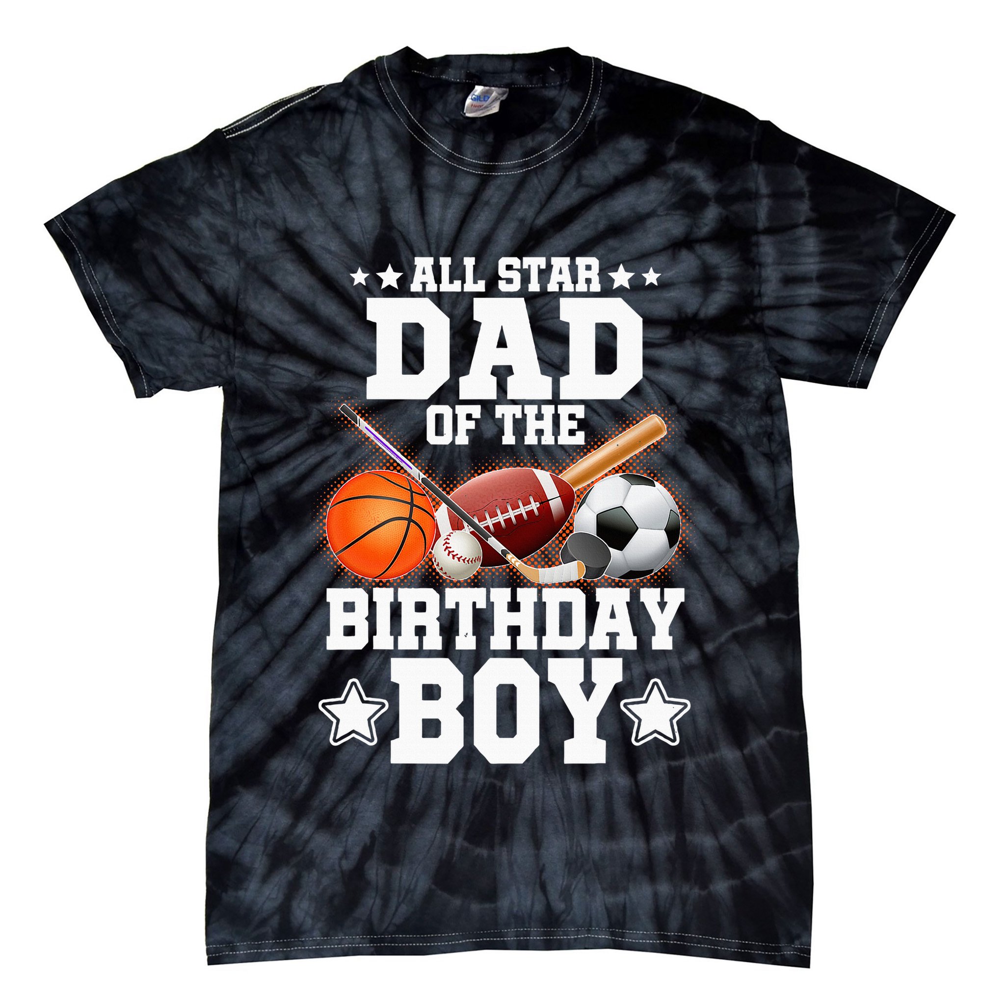 All Star Dad Of The Birthday Boy Basketball Soccer Sport Tie-Dye T-Shirt