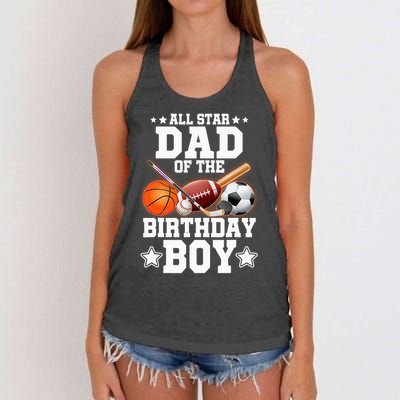All Star Dad Of The Birthday Boy Basketball Soccer Sport Women's Knotted Racerback Tank