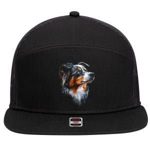 Australian Shepherd Dog Pet Artwork Australian Shepherd 7 Panel Mesh Trucker Snapback Hat