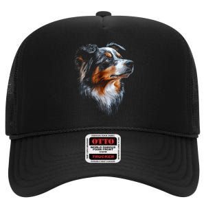 Australian Shepherd Dog Pet Artwork Australian Shepherd High Crown Mesh Back Trucker Hat