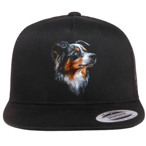 Australian Shepherd Dog Pet Artwork Australian Shepherd Flat Bill Trucker Hat