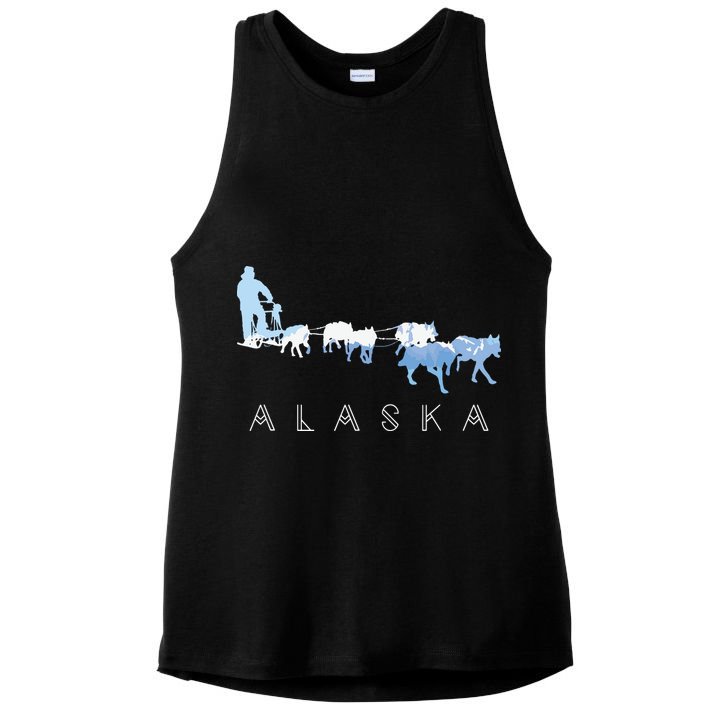 Alaska Sled Dogs Mushing Sled Dog Team Snow Mountain Scene Ladies PosiCharge Tri-Blend Wicking Tank