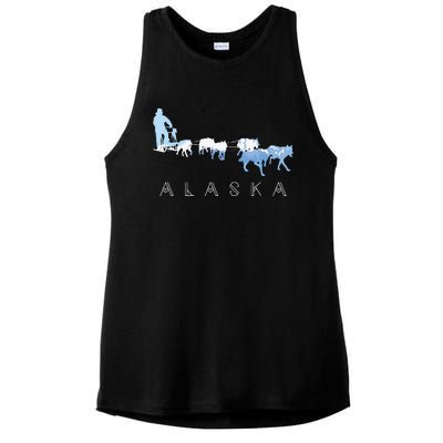 Alaska Sled Dogs Mushing Sled Dog Team Snow Mountain Scene Ladies PosiCharge Tri-Blend Wicking Tank