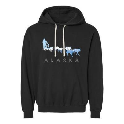 Alaska Sled Dogs Mushing Sled Dog Team Snow Mountain Scene Garment-Dyed Fleece Hoodie