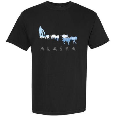 Alaska Sled Dogs Mushing Sled Dog Team Snow Mountain Scene Garment-Dyed Heavyweight T-Shirt