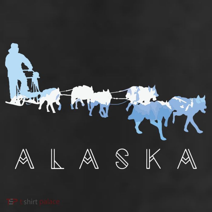 Alaska Sled Dogs Mushing Sled Dog Team Snow Mountain Scene 7 Panel Mesh Trucker Snapback Hat