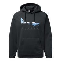 Alaska Sled Dogs Mushing Sled Dog Team Snow Mountain Scene Performance Fleece Hoodie