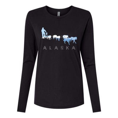 Alaska Sled Dogs Mushing Sled Dog Team Snow Mountain Scene Womens Cotton Relaxed Long Sleeve T-Shirt