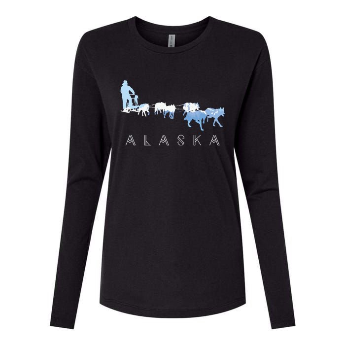 Alaska Sled Dogs Mushing Sled Dog Team Snow Mountain Scene Womens Cotton Relaxed Long Sleeve T-Shirt