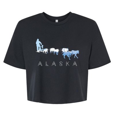 Alaska Sled Dogs Mushing Sled Dog Team Snow Mountain Scene Bella+Canvas Jersey Crop Tee