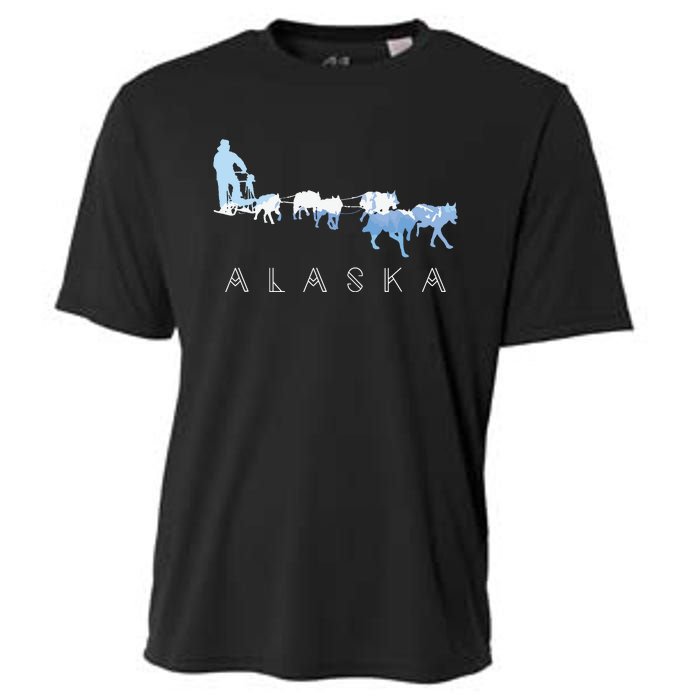 Alaska Sled Dogs Mushing Sled Dog Team Snow Mountain Scene Cooling Performance Crew T-Shirt