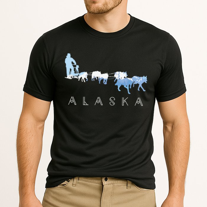 Alaska Sled Dogs Mushing Sled Dog Team Snow Mountain Scene Cooling Performance Crew T-Shirt