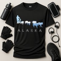 Alaska Sled Dogs Mushing Sled Dog Team Snow Mountain Scene Cooling Performance Crew T-Shirt