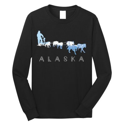 Alaska Sled Dogs Mushing Sled Dog Team Snow Mountain Scene Long Sleeve Shirt