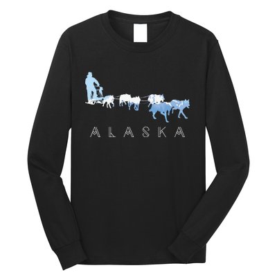 Alaska Sled Dogs Mushing Sled Dog Team Snow Mountain Scene Long Sleeve Shirt